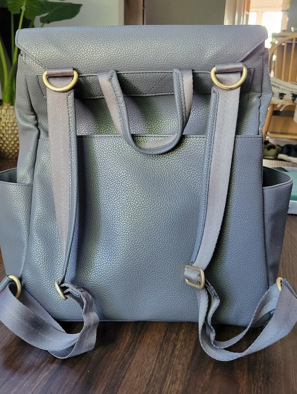 Freshly Picked Gray Vegan Leather Diaper Bag Backpack Adjustable Minimalist
